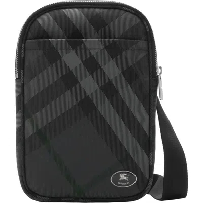 Burberry Grid Check Woven Sling Bag In Gray