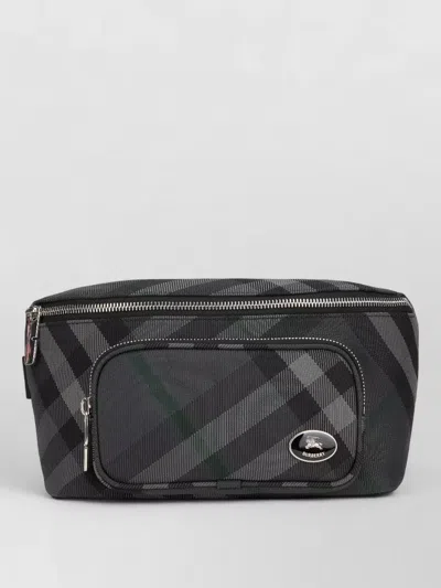 Burberry Grid Hip Crossbody Bag Ribbed Leather In Black