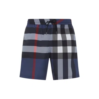 Burberry Straight-leg Mid-length Checked Swim Shorts In Blue