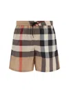 Burberry Boxer Swim Checkered Pattern Pockets Zip In Beige