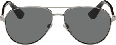 Burberry Gunmetal Metal Shield Aviator Sunglasses​ In Gray