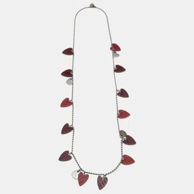 Pre-owned Burberry Gunmetal Tone & Resin Heart Charms Necklace