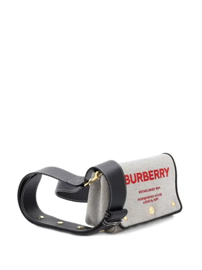 Pre-owned Burberry Hackberry Shoulder Bag Canvas With Leather Small Crossbody Bag In Gray