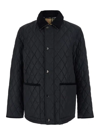 Burberry Diamond Quilted Jacket With Corduroy Collar In Black