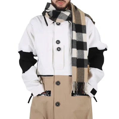 Burberry Half Mega Vintage Check Fringed Cashmere Scarf In Multi