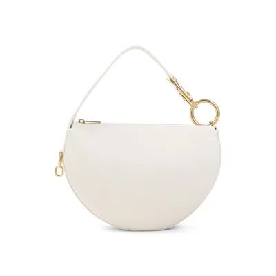 Burberry Half-moon Design Shoulder Bag With Gold Ring Detail In White