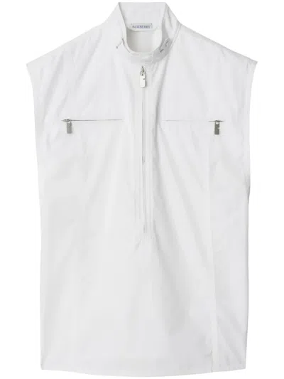 Burberry High Neck Cotton Vest In White