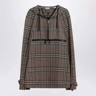BURBERRY BURBERRY HALF-ZIP JACKET WITH CHECK PATTERN IN BLEND