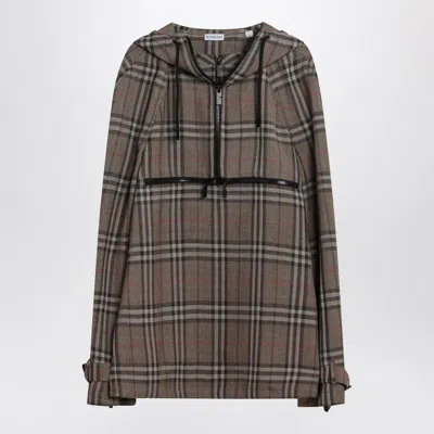 BURBERRY BURBERRY HALF-ZIP JACKET WITH CHECK PATTERN IN BLEND