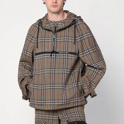 BURBERRY BURBERRY HALF-ZIP JACKET WITH CHECK PATTERN IN SILK BLEND