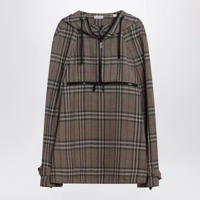 Burberry Half-zip Jacket With Check Pattern In Silk Blend Men In Brown