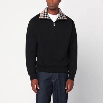 BURBERRY HALF-ZIP SWEATSHIRT BLACK IN COTTON