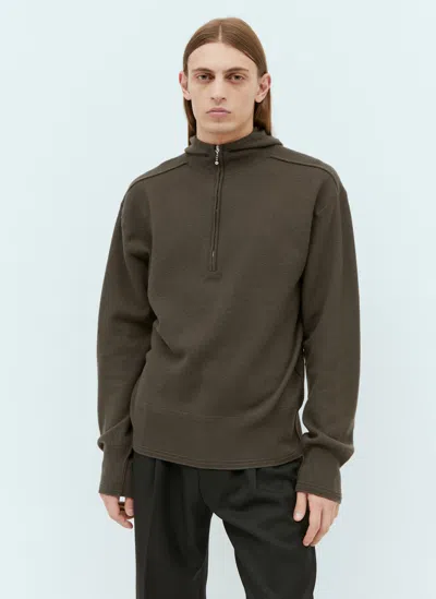 Burberry Half-zip Wool Hooded Sweatshirt In Brown