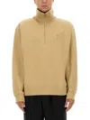 Burberry Beige Stripe Collar Half-zip Sweatshirt In Brown
