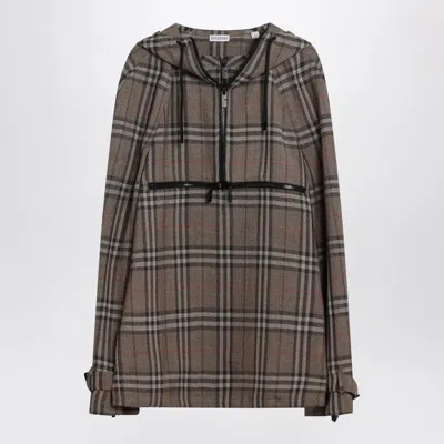 Burberry Half-zip Jacket With Check Pattern In Silk Blend In Brown