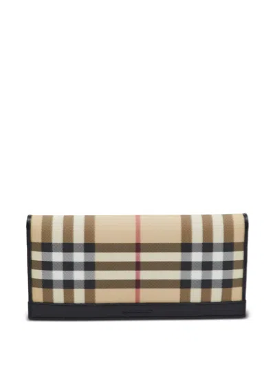 Pre-owned Burberry Halton House Check Wallet In Neutral