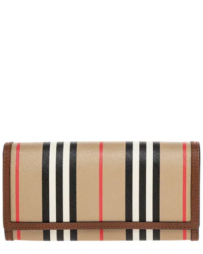 Burberry Halton Striped E-canvas & Leather Continental Wallet In Brown