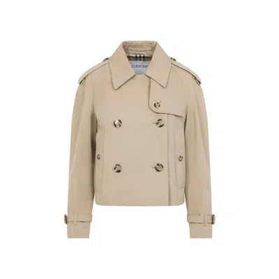 Burberry Mayfair Cropped Trench Jacket In Gabardine In Brown