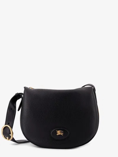 Burberry Hammered Leather Crossbody Bag With Logo Patch In Black