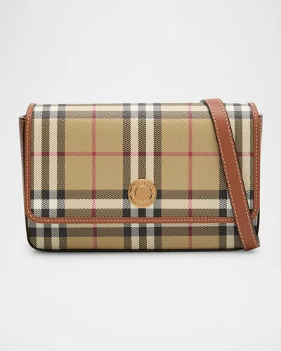 Burberry Hampshire Check Flap Crossbody Bag In Archive Beige