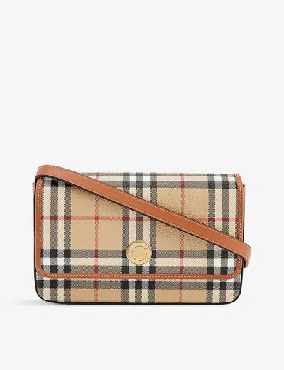 Burberry Hampshire Check-print Woven And Leather Shoulder Bag In Archive Beige