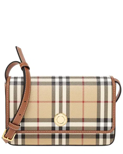 Burberry Hampshire E-canvas & Leather Shoulder Bag In Beige