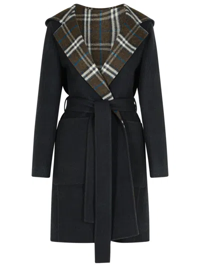 Burberry 'hampshire' Reversible Black Wool Coat Women