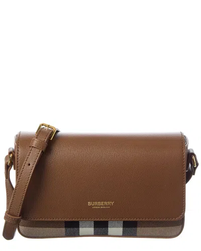 Burberry Hampshire Small House Check Canvas & Leather Shoulder Bag In Brown