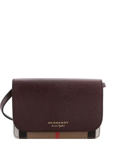 Pre-owned Burberry Hampshire Wallet On Chain Leather And House Check Canvas Crossbody Bag In Brown