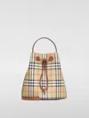 Burberry Drawstring Bucket Bag With Signature Plaid Pattern In White