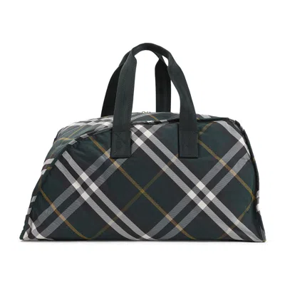 Burberry Medium Shield Check-pattern Duffle Bag In Green