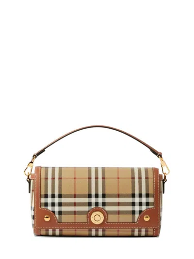 Burberry Handbag With Adjustable And Removable Shoulder Strap And All-over Check Motif In Cotton Ble In Brown