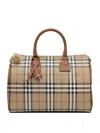 Burberry Checkered Canvas Medium Handbag With Leather Trim