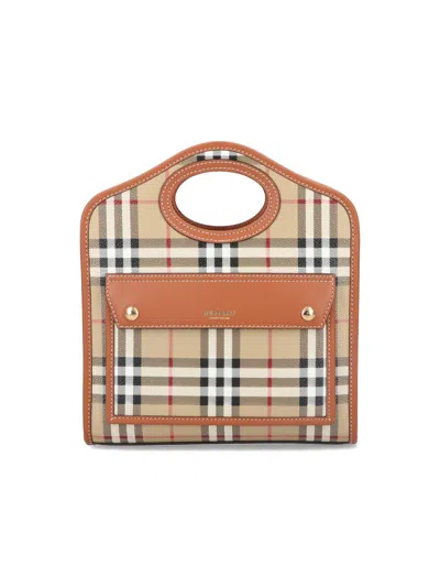 Burberry Pocket Mini Tote Bag In Brown