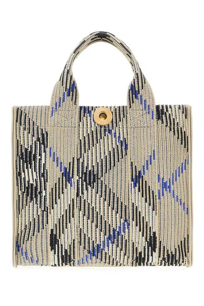 Burberry Geometric Tartan Print Shoulder Tote Bag In Beige