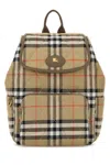 Burberry Womens Sand Horseshoe Check Woven Backpack In Multi