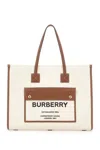 Burberry Sand Cotton Freya Shopping Bag In Natural Tan