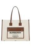 Burberry Sand Cotton Freya Shopping Bag In Natural Tan