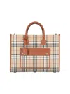 Burberry Printed Cotton Medium Freya Shopping Bag In Vntg Chk Briar Brown