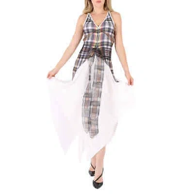 Pre-owned Burberry Handkerchief-hem Check Plisse Dress In Multicolor
