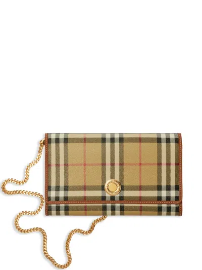 Burberry Check-pattern Chain Shoulder Bag In Neutral