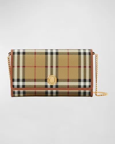 Burberry Hannah Check Flap Wallet On Chain In Archive Beige