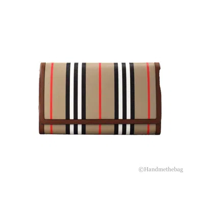 Burberry Hannah Icon Stripe Archive Tan E-canvas Leather Wallet Crossbody Bag