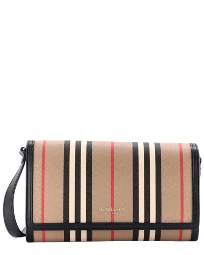 Pre-owned Burberry Hannah Wallet On Strap Icon Stripe E-canvas (authentic Pre-loved)
