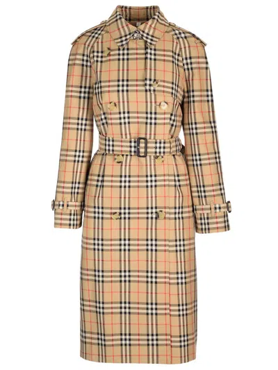 Burberry Harehope Printed Trench Coat In Beige