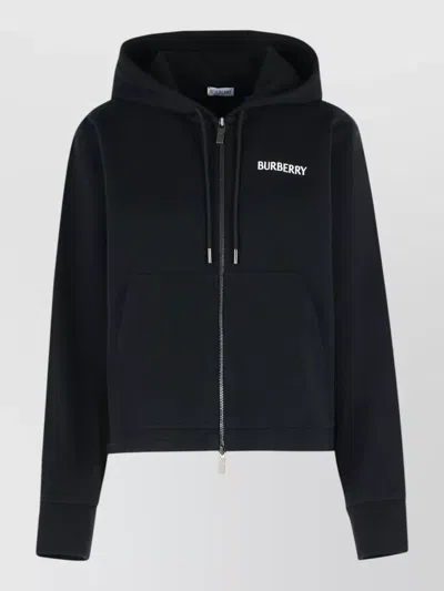 Burberry Harper Cotton Hooded Sweatshirt Front Pockets In Black