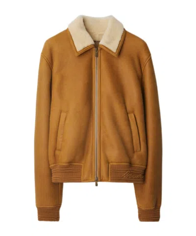 Burberry Harrington Leather Jacket In Sand-colored