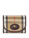 Burberry Compact Wallet With Leather Inserts In Check Pattern In Brown