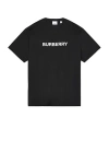 Burberry Men Black Crewneck T-shirt With Logo Lettering On The Front In Cotton Man In Black