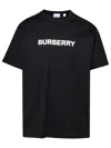 Burberry Men Black Crewneck T-shirt With Logo Lettering On The Front In Cotton Man In Black
